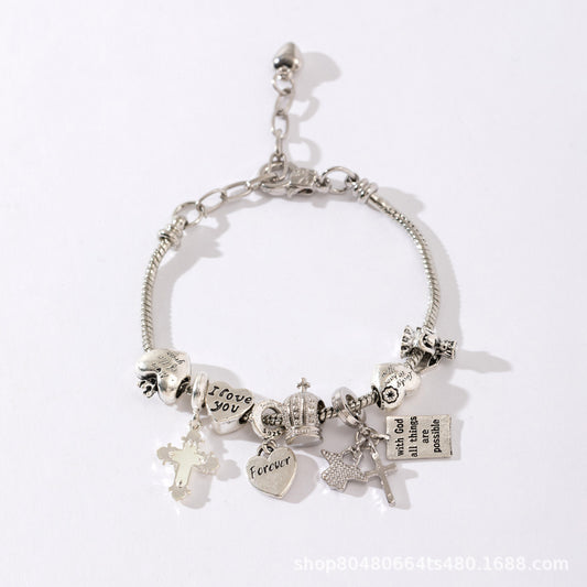 Pan Family Bracelet-DIY Cross-Border Hot-Selling Bracelet Luminous Cross Heart Angel Crown Adjustable Beautiful Jewelry