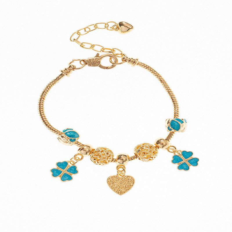 Pan Family Bracelet Dora DIY Beaded Cross-Border Hot-Selling Heart-Shaped Pendant Personality Oil-Drip Alloy Hollow Accessories Bracelet