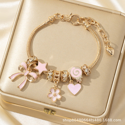 Pan Family Bracelet Cross-Border Beauty DIY Beaded Pink Bow Heart Lollipop Flower Pendant Fashion Jewelry