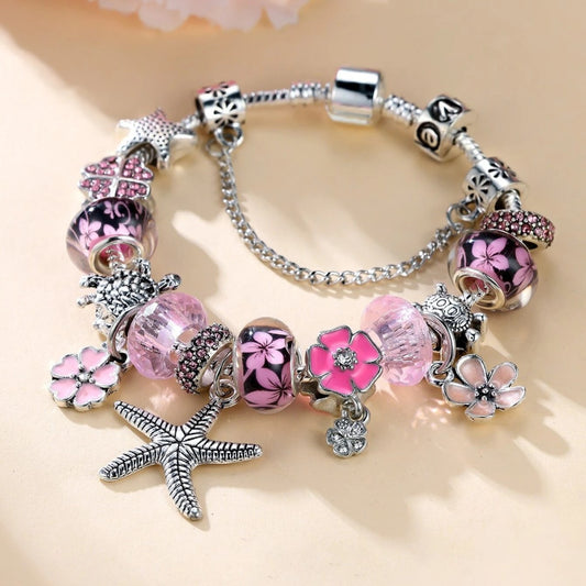 Pan Family Bracelet Dora DIY Cross-Border Hot-Selling Retro Starfish Oil Drop Flower Pendant Turtle Rhinestone Four-Leaf Clover